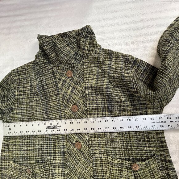 Yasuko Kurisaka Womens Plaid Button-Front Jacket Black Green Pockets Lightweight - Picture 8 of 9